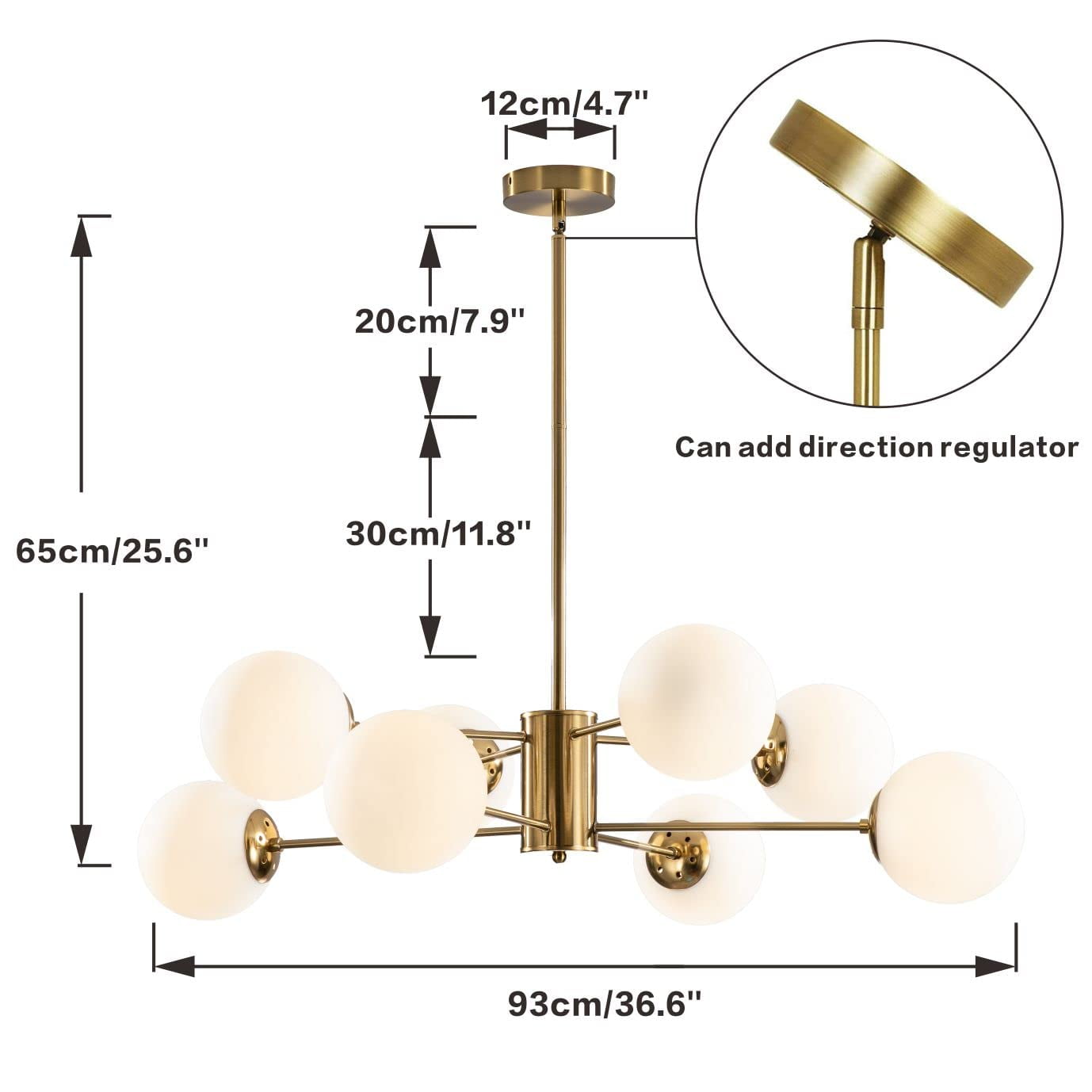 KCO Lighting 8-Light Glass Sputnik Chandelier Modern Gold Chandeliers
