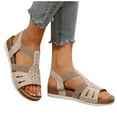 thumbnail image 6 of Beige Ladies Flexible Slides, Hollow Construction Round Head Open Toe Elastic Wedge Heel Sandals, 6 of 8