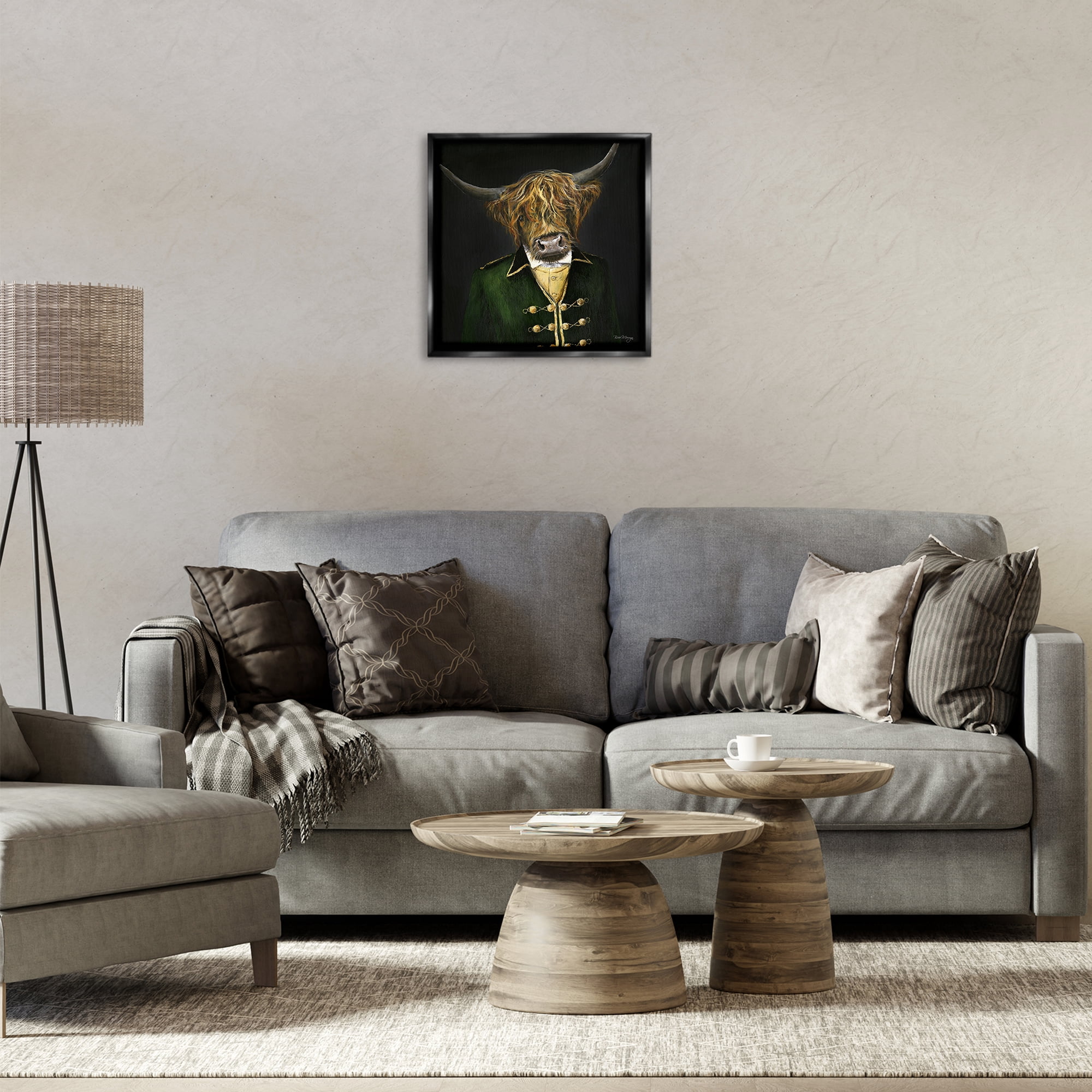 Stupell Industries Colonial Coat Cattle Novelty & Humor Painting Black Floater Framed Canvas Art Print Wall Art, 18 x 18