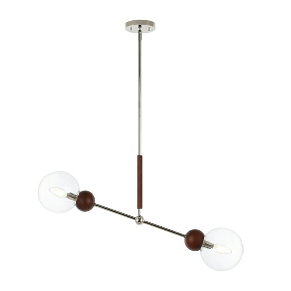 SAFAVIEH Rocky 2-Light Dark Walnut Metal Pendant Light with Clear Glass Shade