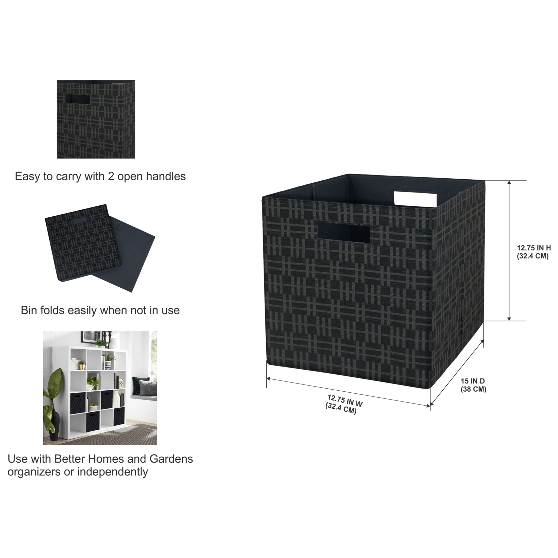 (2 pack) Better Homes & Gardens Collapsible Fabric Cube Storage Bin, Grey Stripe Geo