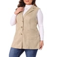 thumbnail image 2 of Unique Bargains Women's Plus Size Vests Long Sleeveless Casual Lapel Suede Vest 4X Khaki, 2 of 6