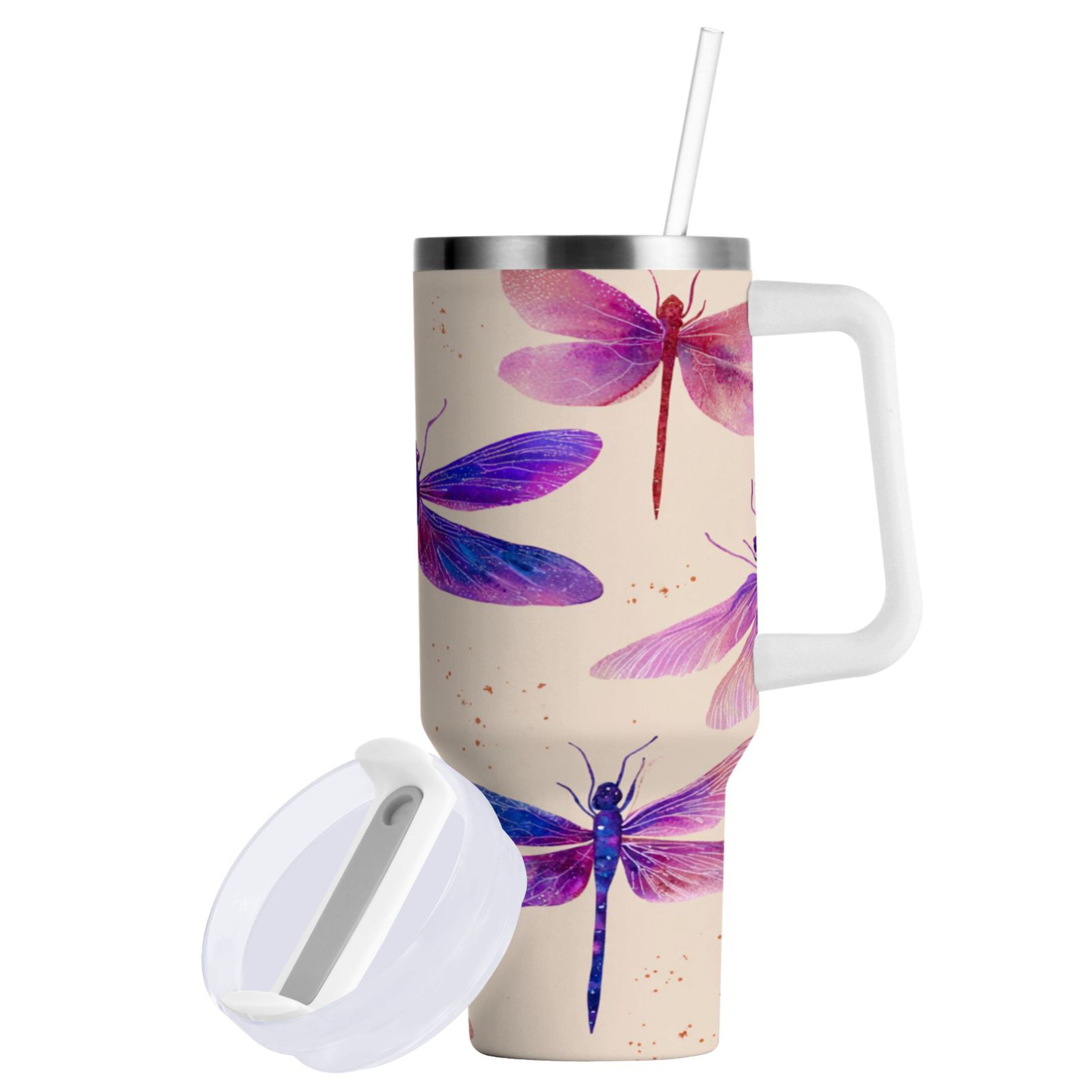 40 oz Stainless Steel Tumbler Vacuum Insulated Leak Proof Stainless Steel Coffee Cup Water Bottles Beautiful Purple Dragonfly