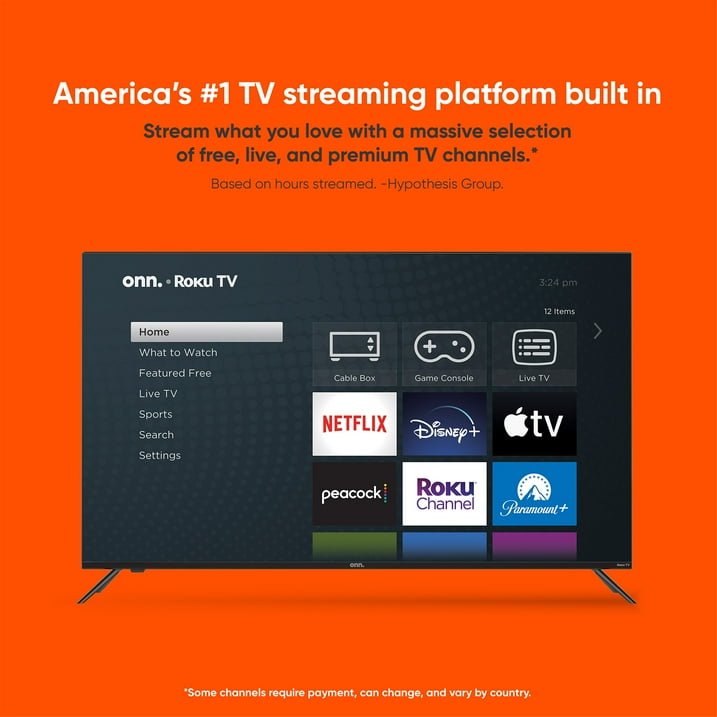 onn. 65” Class 4K UHD (2160P) LED Roku Smart Television HDR