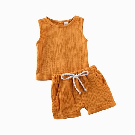 

0-4Y Kids Newborn Baby Boy Girls Cotton Linen Sleeveless Tank Tops + Shorts Outfits 2pcs Toddler baby Girls Summer Clothes Set