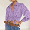 thumbnail image 4 of XFLWAM Women's Eyelet Hollow Out Lace Tops Puff Long Sleeve Button Down Shirts Spring Summer Dressy Causal Business Work Out Blouse, 4 of 9