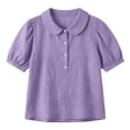 thumbnail image 4 of Babysbule Women Peter Pan Collar Henley Puff Short Sleeve Blouse Loose Fit Casual Top for Summer Travel Weekend Daily Outfits, 4 of 8