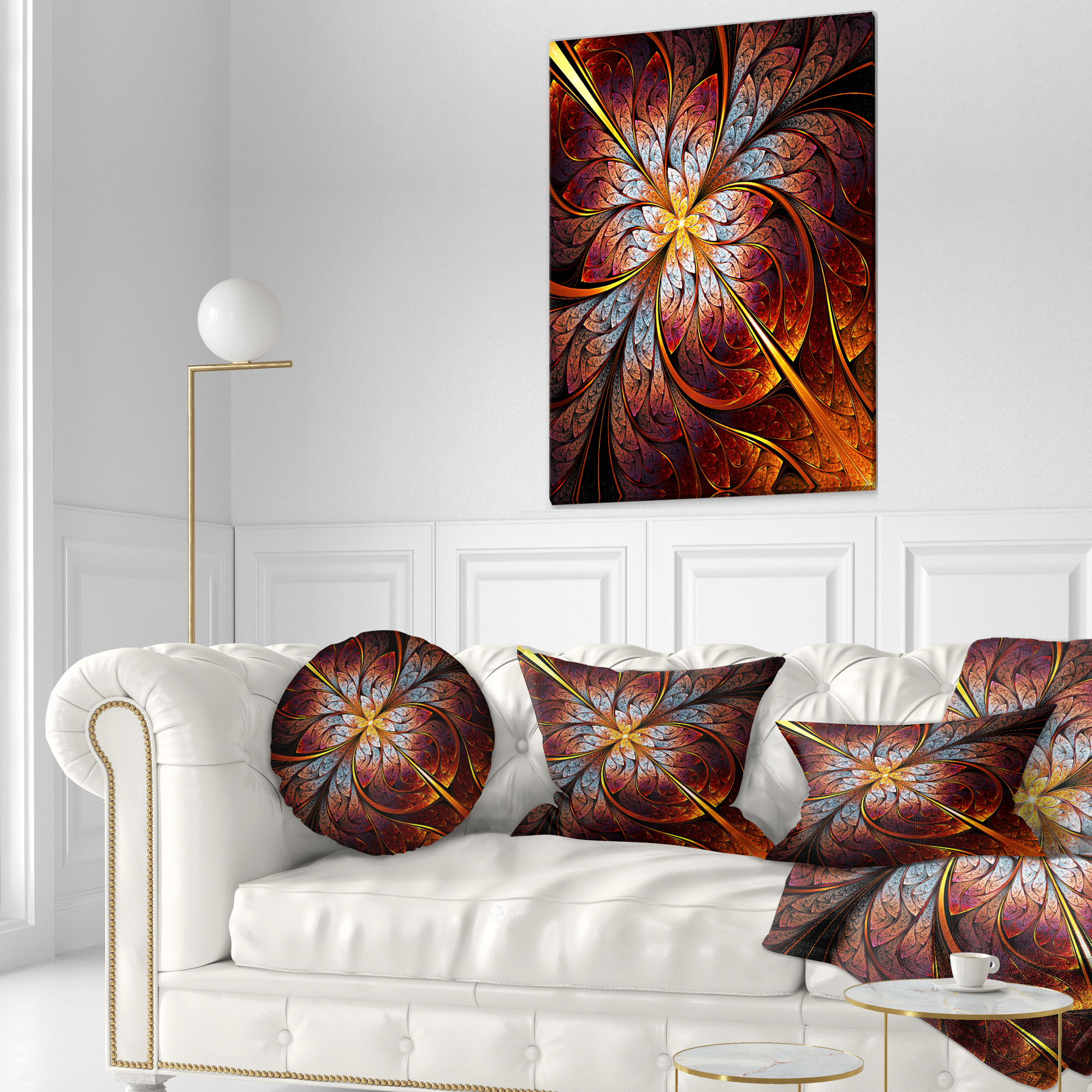 Designart Fractal Flower Red and Blue - Floral Throw Pillow - 12x20
