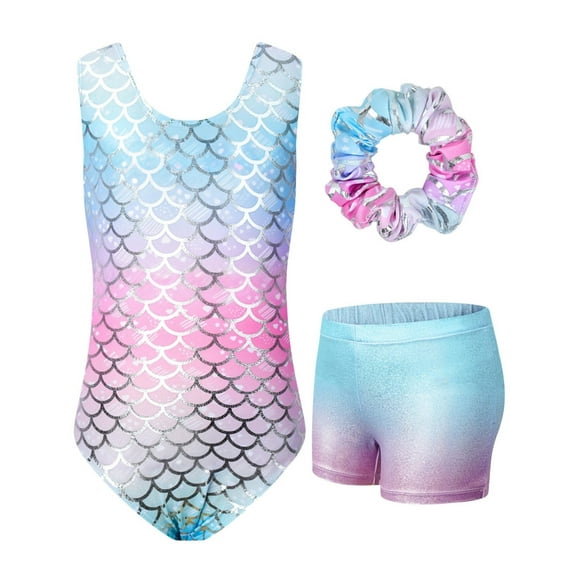 Gymnastics Leotards for Girls,Sleeveless Sparkly Dance Biketards with Shorts Ballet Tumbling Outfit for 3-12 Years