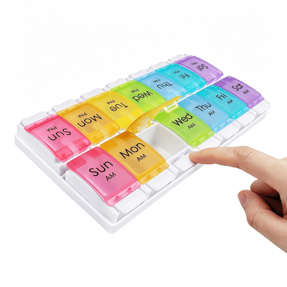 ACDANC Large Pill Organizer 2 Times a Day,Am Pm Pill Box 7 Day,14 Dividers 2 Week Medicine Pill Organizer with Easy Push Button for Medication,Vitamins,Fish Oils,Supplements