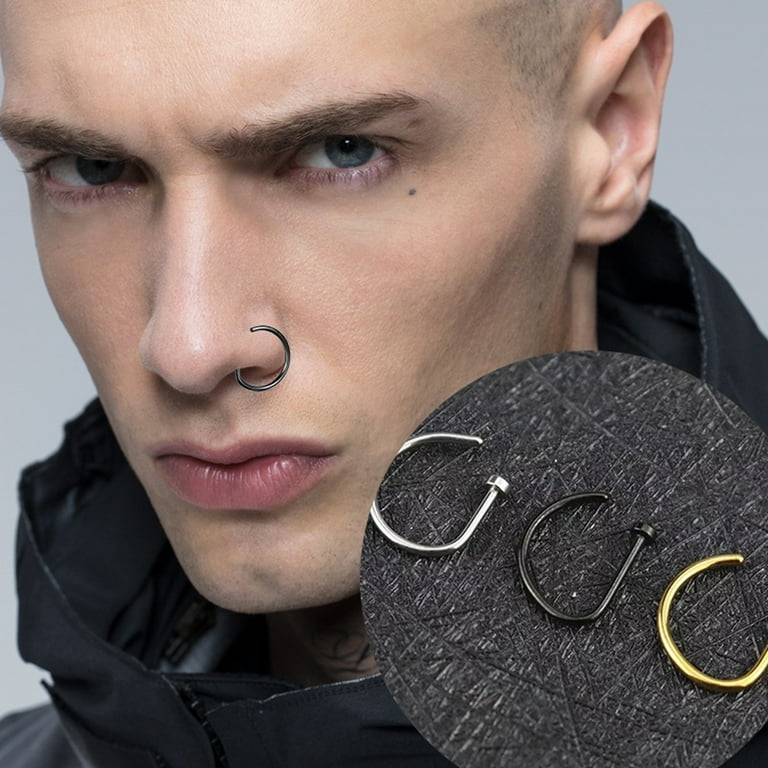 Black Stainless Steel Fake Nose Hoop Clip-On Body Jewelry Punk