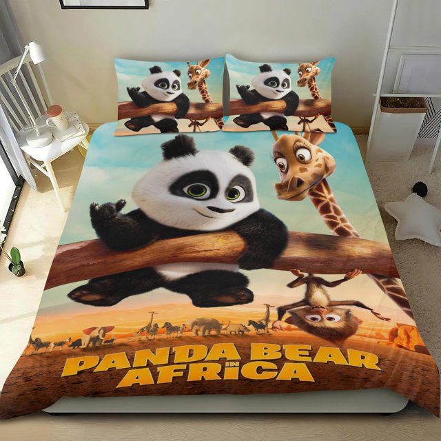 Oso Panda en África Conjunto de sábanas temático, trío de piezas, cómodo y amigable con la piel, diseño único, regalo de decoración para el hogar para familiares, amigos y fans,140cm *210cm