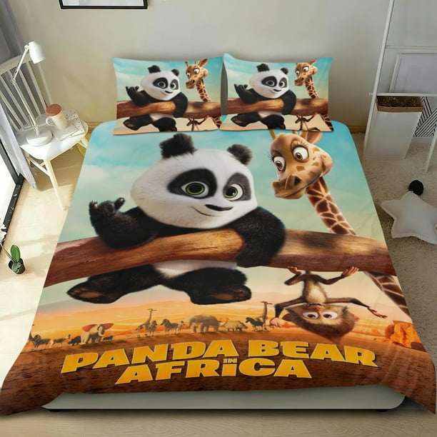 Oso Panda en África Conjunto de sábanas temático, trío de piezas, cómodo y amigable con la piel, diseño único, regalo de decoración para el hogar para familiares, amigos y fans,140cm *210cm