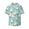 thumbnail image 4 of Uemuo White Geese and Flower Pattern Cotton Linen Short Sleeve Shirts,Casual Lightweight Button Down Shirts,Vacation Beach Summer Tops-3X-Large, 4 of 7