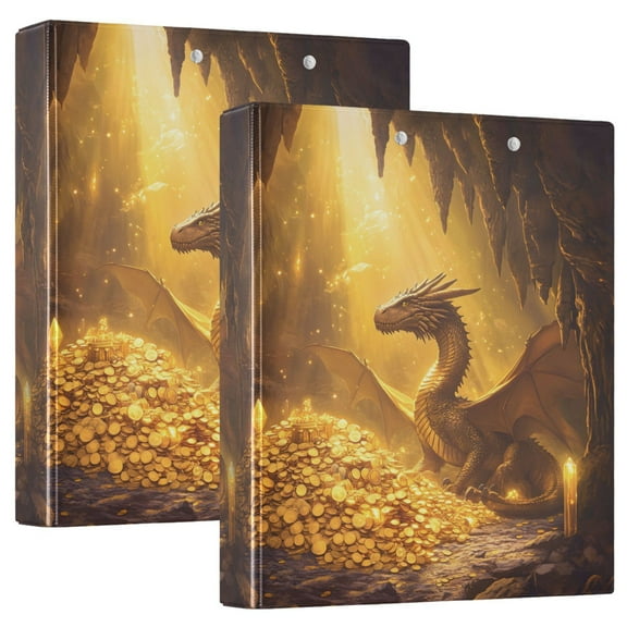 joogoo Dragon in Golden Hardcover 3 Ring Binder 1.5" Round Rings Interior Pockets Binders Organizer 2 Pack