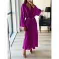thumbnail image 2 of Franhais Women's Autumn Long Evening Dress Long Sleeve Deep V Neck Solid Color Party Dresses, 2 of 9
