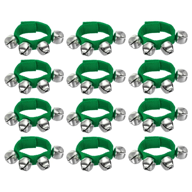Unique Bargains 12 Pcs Clochettes de Poignet, Clochettes de Cheville Instruments de Percussion Rythme Musical pour Fête Noël, Vert