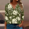thumbnail image 2 of CYMMPU Blouses for Women Dressy Casual V Neck Spring Tunic Tops Flower Printed 3/4 Sleeve Loose Fit Summer Fashion Shirts Business Elegant Work Topss XL, 2 of 5