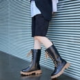 thumbnail image 5 of Girls Leather Riding Knee High Boots with Side Zipper Fashion Round Toe Comfortable Low Heel Lace Up Combat Boots Lug Sole Motorcycle Boots Little Kid/Big Kid, 5 of 8
