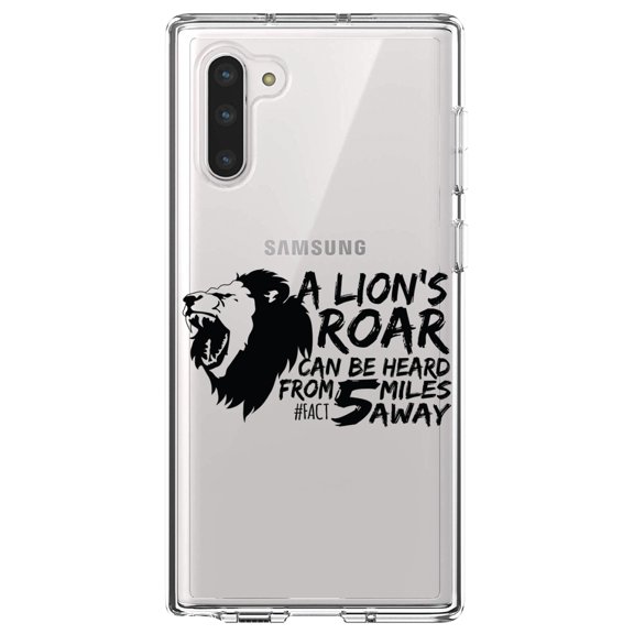 DistinctInk Clear Shockproof Hybrid Case for Samsung Galaxy Note 10 (6.3" Screen) - TPU Bumper Acrylic Back Tempered Glass Screen Protector - Lion's Roar Can Be Heard 5 Miles Away