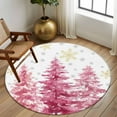 thumbnail image 3 of Pink Trees Christmas Round Rug 5ft Washable Circle Kitchen Rugs Non Slip Xmas Tree Snowflake Winter Large Area Rug Indoor Floor Carpet for Bedroom Living Room Home Office Dining Room Nursery, 3 of 8