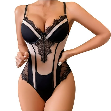 youzhen Women Underwear Bra Jumpsuits Netting Lace Sexy Backless Lingerie Sexy Lingerie for Women Naughty for Sex L Black