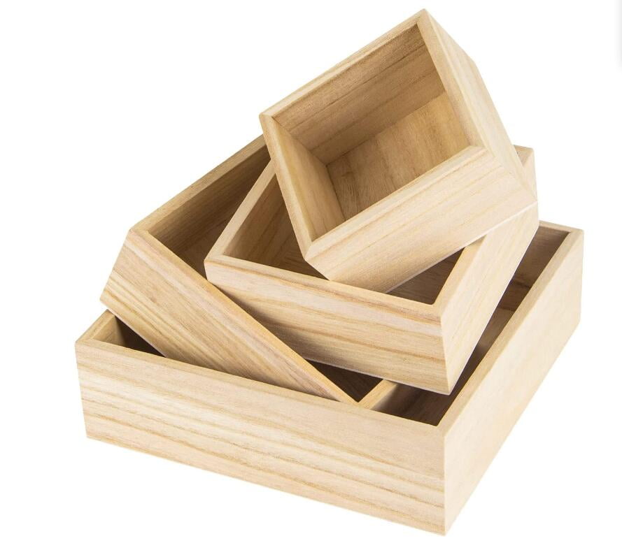 Small Unfinished Wood Box with Lid, 9 Compartment Storage Boxes (6.75 x 5.1 Inches, 2 Pack)