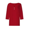 thumbnail image 4 of MIXUE Womens Summer Tops Jacquard Solid Color V Neck Three Quarter Sleeve Stylish Fashion Casual Pullover T-shirts Daily-Wear,Red,M, 4 of 5