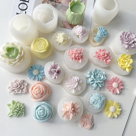 JDH silicone 3PCS Candle silicone mold Peony Rose 3D Flower Resin Cake Mold - Silicone Molds for Clay Candle Makin