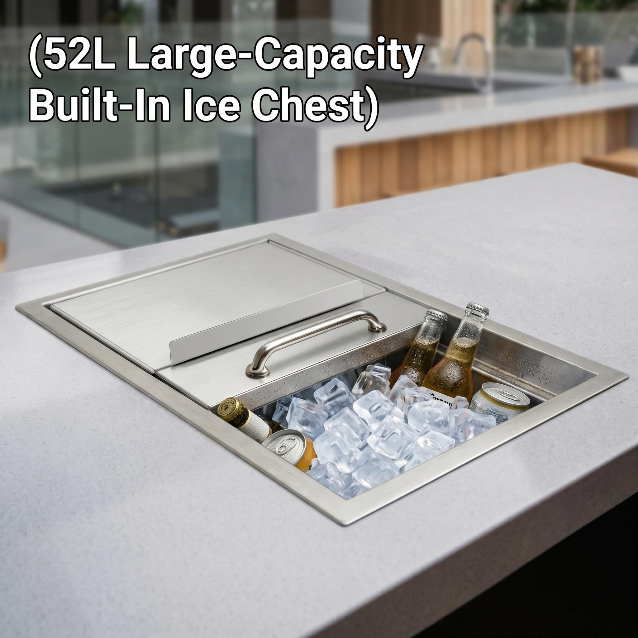 Undercounter Drop In Ice Chest,Stainless Steel Ice Cooler With 201 Grade Metal,Sliding Cover Prevents Debris Contamination,Commercial Ice Bin For Home Bar Or Cafe,52 L