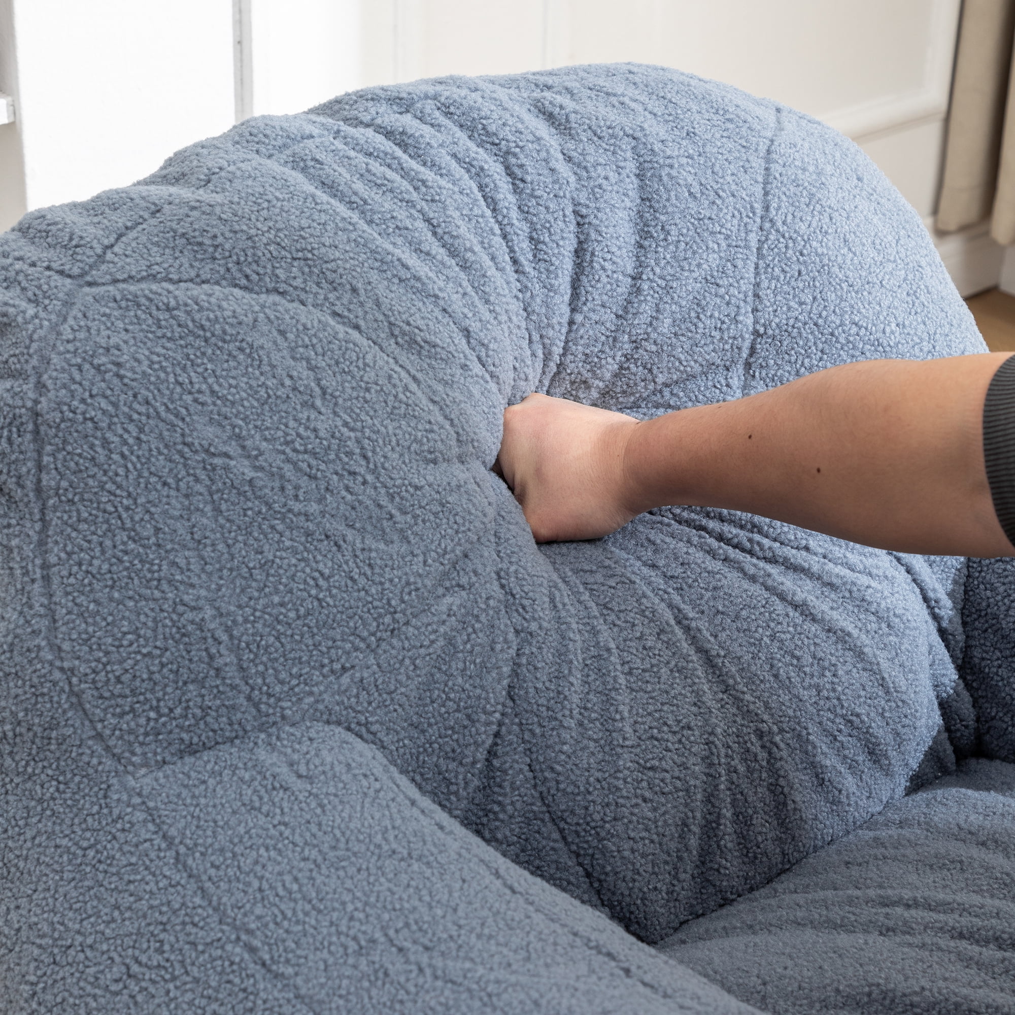 Bean Bag Chair, Bean Bag Sofa with Tufted Soft Stuffed Filling, Fluffy and Lazy Sofa, Comfy Cozy Bean Bag Chairs with Memory Foam for Dorm, Apartment, Living Room,Light Blue