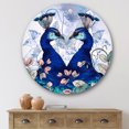 thumbnail image 1 of Designart - Two Blue Peacocks With Wildflowers - Traditional Metal Circle Wall Art, 1 of 5