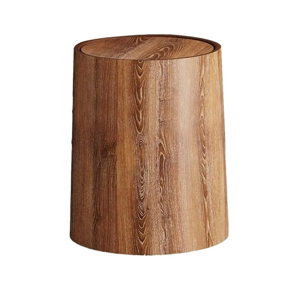 MOQIN Wood Grain Plastic Trash Can Bedroom,Anti Spill Wood Style Waste Basket -Kids and Pet Proof Garbage Container -Round Sleek Garbage Bin with Lid,Farmhouse Wastebasket Bin Retro Style