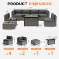 thumbnail image 3 of SOLAURA 8-Piece Outdoor Patio Furniture Sofa Set with 45-inch Propane Gas Fire Pit Table, Grey Rattan Wicker 6-Seater Sectional Conversation Set with Coffee Table, for Patios and Gardens (Dark Grey), 3 of 11