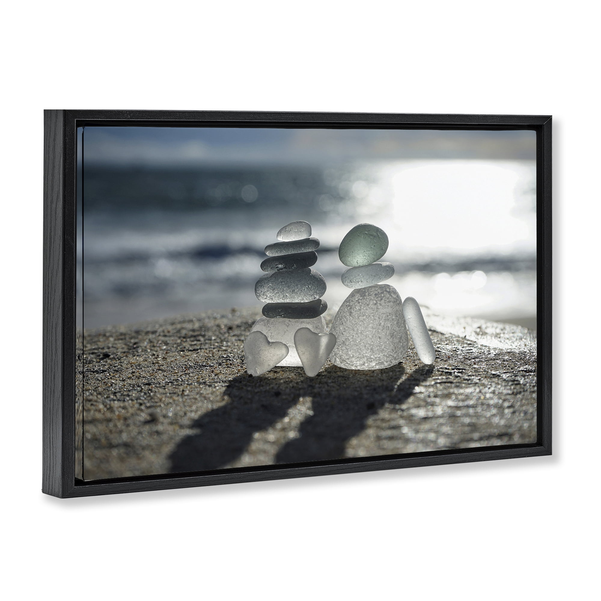 Stupell Industries Zen Sea Glass Hearts Black Framed Floater Canvas Wall Art, design by LMarie Allen