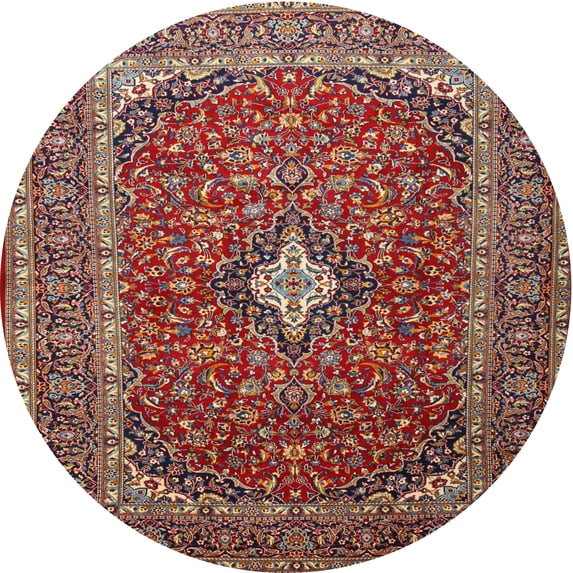 Ahgly Company Indoor Round Traditional Saffron Red Medallion Area Rugs, 3' Round