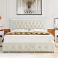 thumbnail image 4 of Homfa Full LED Bed with 4 Drawers, LED Lights Platform Storage Bed Frame with Upholstered Adjustable Button Tufted Headboard, Velvet Beige, 4 of 11