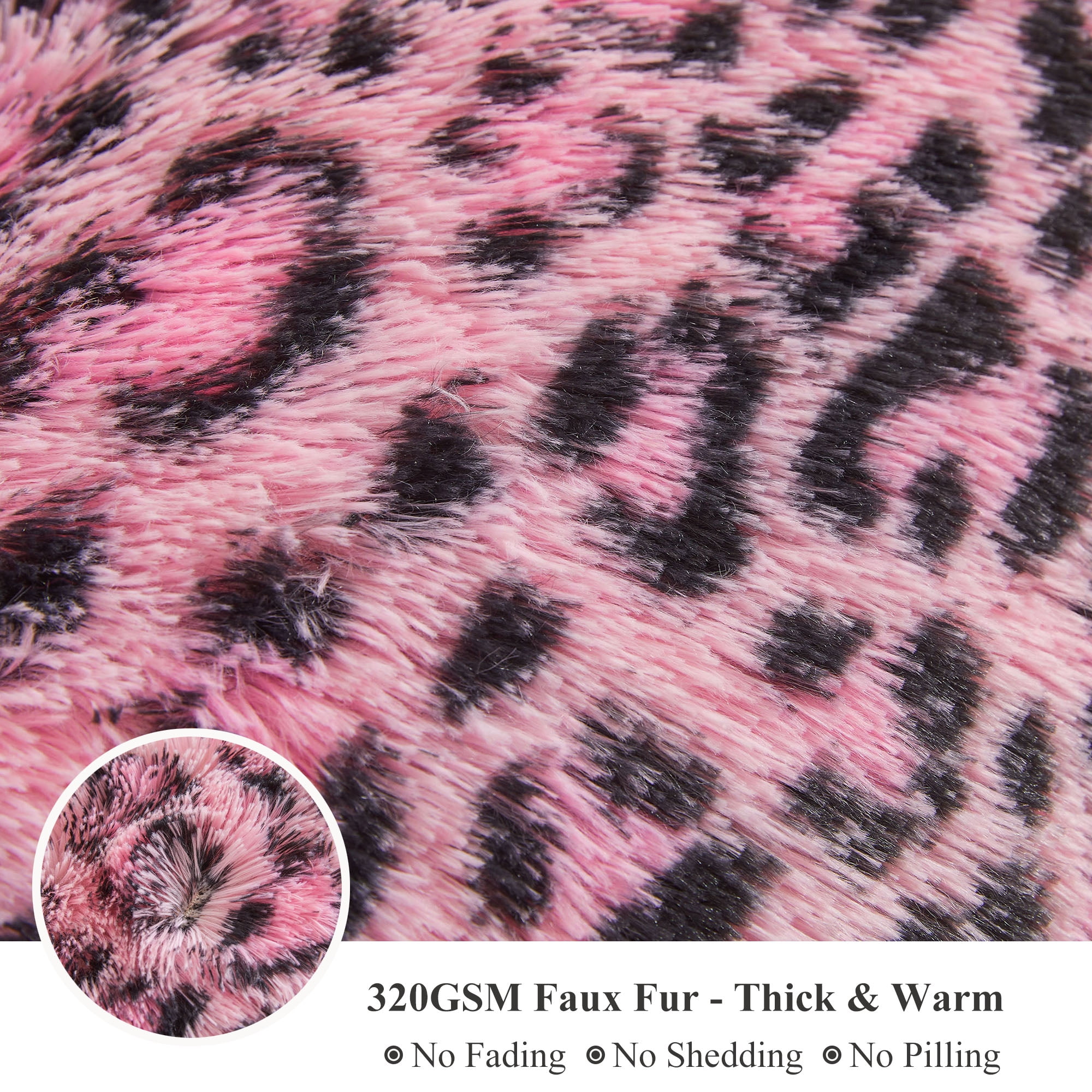 XeGe Cheetah Print Fluffy Faux Fur Duvet Cover Set, 3 Pieces Soft Plush Fuzzy Bedding Set(1 Faux Fur Leopard Print Comforter Cover + 2 Furry Pillow Cases), Zipper Closure(King, Black and Pink)