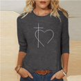 thumbnail image 4 of Blouse pour Femmes T-shirt Imprimé Mi-Longueur Manches 3/4 Blouse Col Rond Hauts Décontractés, 4 of 7