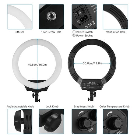 afi led light ring phone stepless 6500k 3200k 38w selfie streaming holder makeup portrait lighting inch camera bag kit