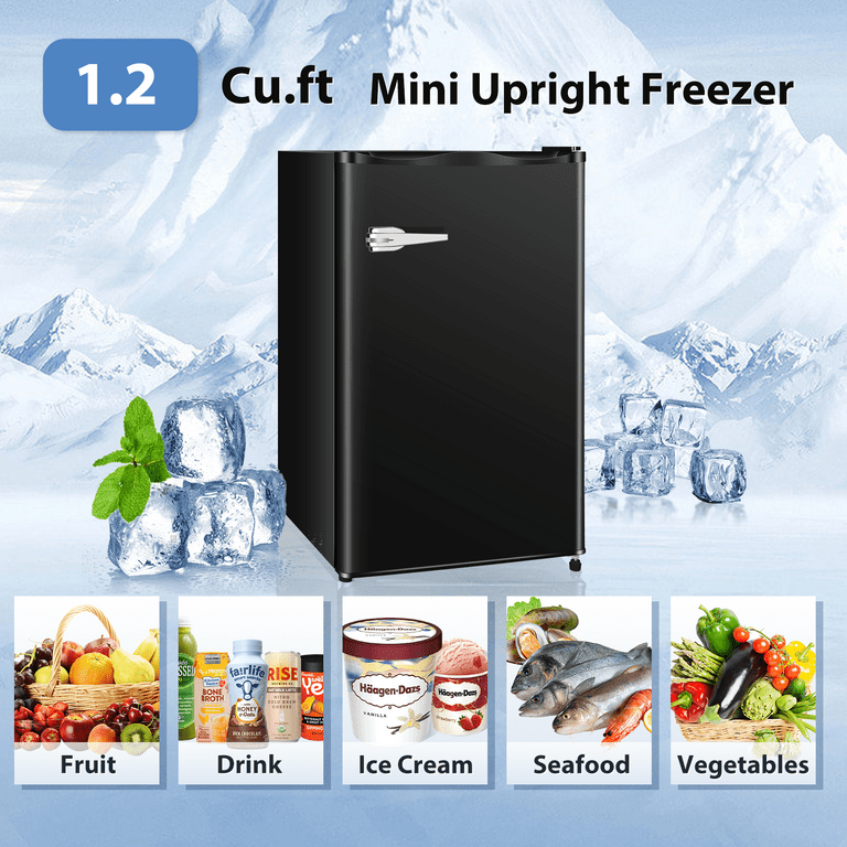 Kismile Small Freezer,Freestanding Mini Freezer with Reversible Door &  Removable Shelf & Adjustable Temperature Control, Upright Compact Freezer  for Apartment/Home/Office/Dormitory (Black, 1.2 Cu.ft)