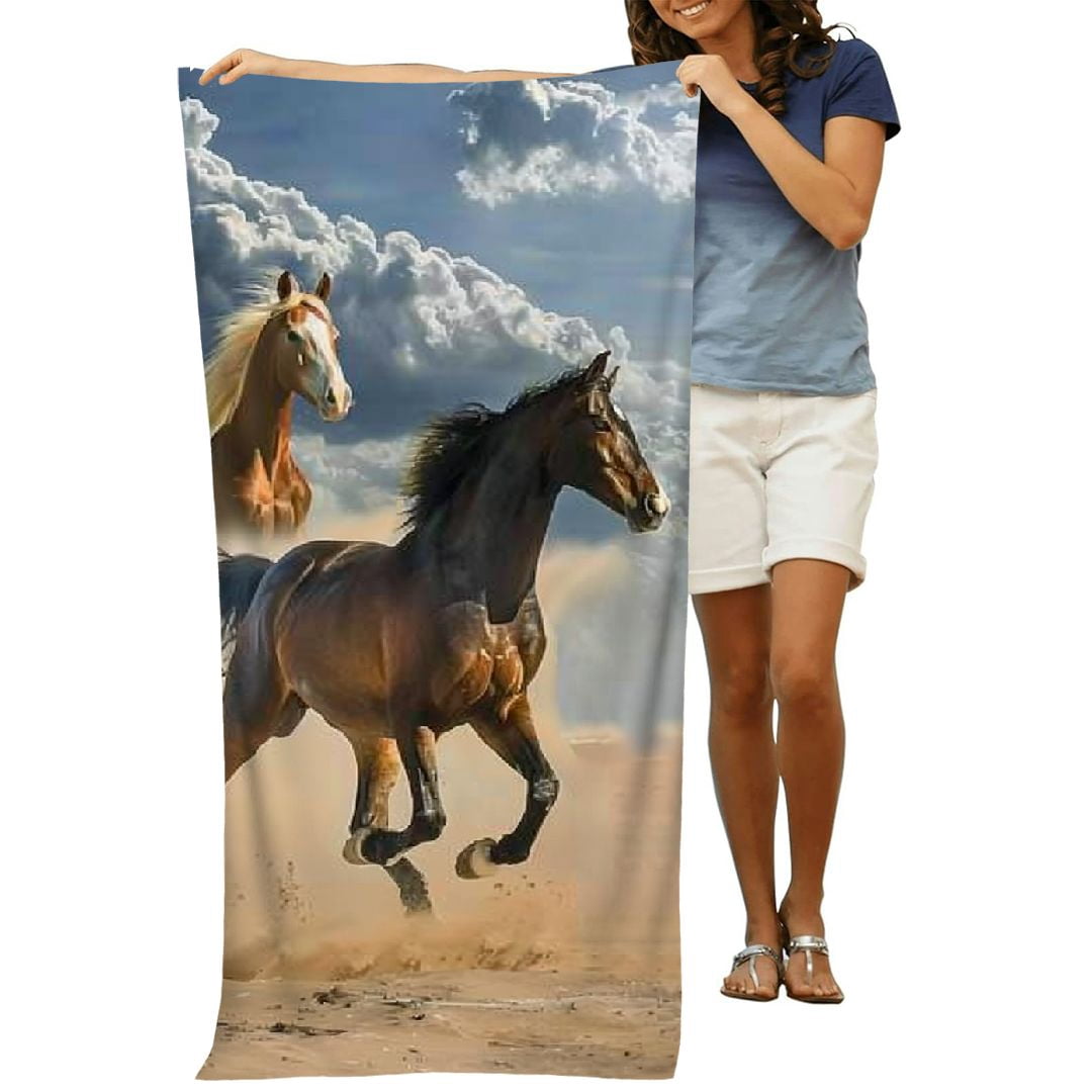 PHYHOO Horse Beach Towel, Animal Large Oversized Beach Towel Lightweight Quick Dry Soft Absorbent Bath Towel, Sand Free Towel for Swimming Travel Sports 30x60in