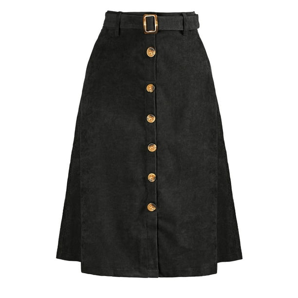 High waisted black corduroy skirt online