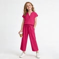 thumbnail image 6 of Girls Tracksuit Full Set 2 Piece - Kids Shorts Sleeve Loose T Shirts And rousers with Pockets Sets, Casual Solid Color Co Ord Outfit, Summer Tees Y2K Streetwear, School Clothes Hot Pink 7-8 Years, 6 of 7
