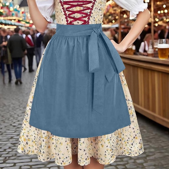 JOANKDMI Women Classic Fairy Tale Peasant Costume Vintage Dress with Waist Tie Apron for Themed School Event Halloween Carnival Party Dress Up Apparel