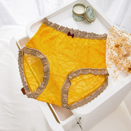 

Briefs For Women Knickers Women Lace High Waist Abdominal Colorblock Lace Trim Briefs Yellow XXL 3pcs