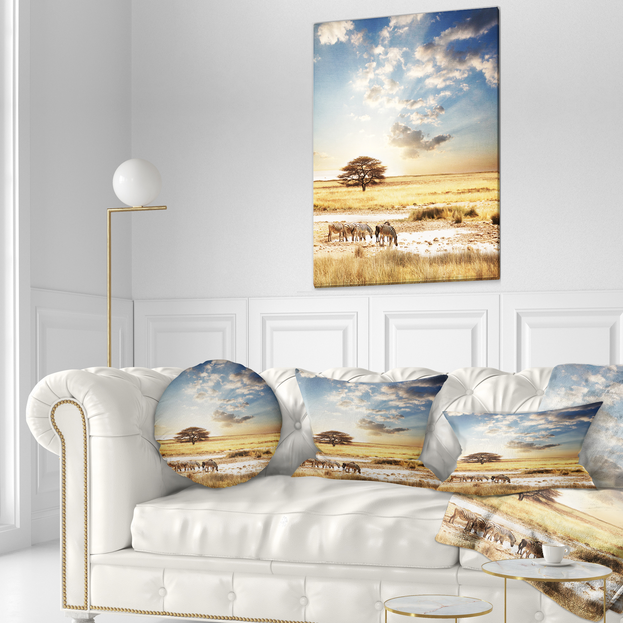 Designart African Zebras Drinking Water - African Throw Pillow - 12x20