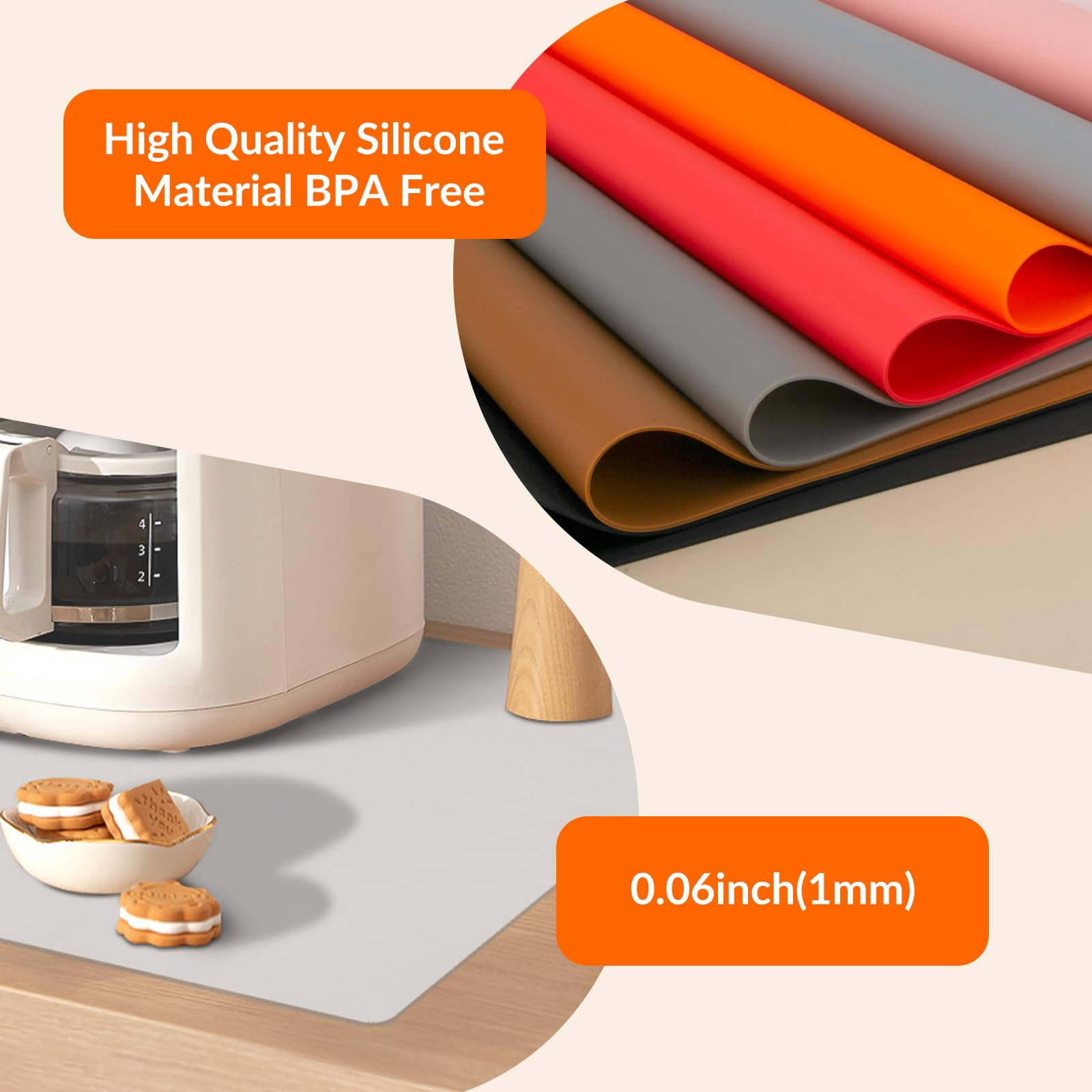 Goldeer Silicone Mats for Kitchen Counter Heat Resistant Table Mat for Air Fryer Silicone Countertop Protector Nonskid Desk Saver Safe