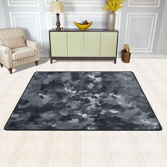 Area Floor Mats Camouflage Gray Large Nursery Rugs Non-Slip Living Room Carpets Bedroom Doormat for Dinning Decor 36" x 24"