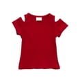 thumbnail image 2 of Toddler Baby Girls Crew Neck Tee T-Shirts Infant Summer Cotton Knit Short Sleeve Shirts with Cold Shoulder Solid Color 9 Months-4 Years, 2 of 2